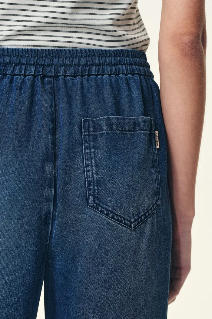 Eva Draped Drawstring Wide Leg Jeans in Lyocell Acetate Denim - Image 5