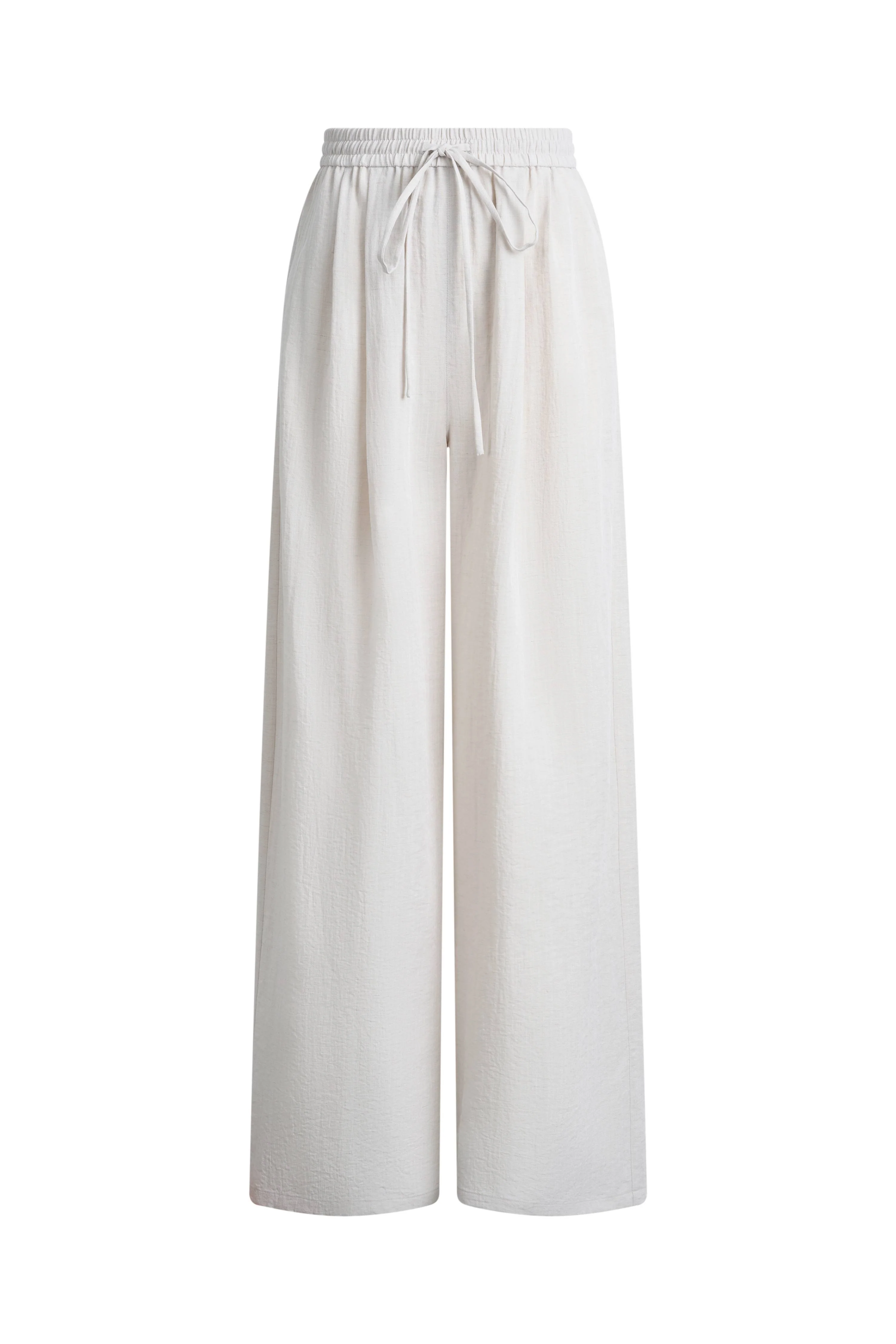 Eva Ivory Ruched Drawstring Wide Leg Casual Pants in Lightweight Linen Blend - Image 6