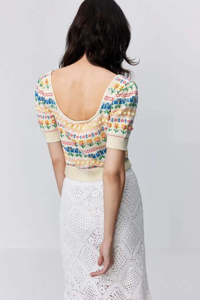 Eva Jacquard Pullover in Cotton Knit - Image 5