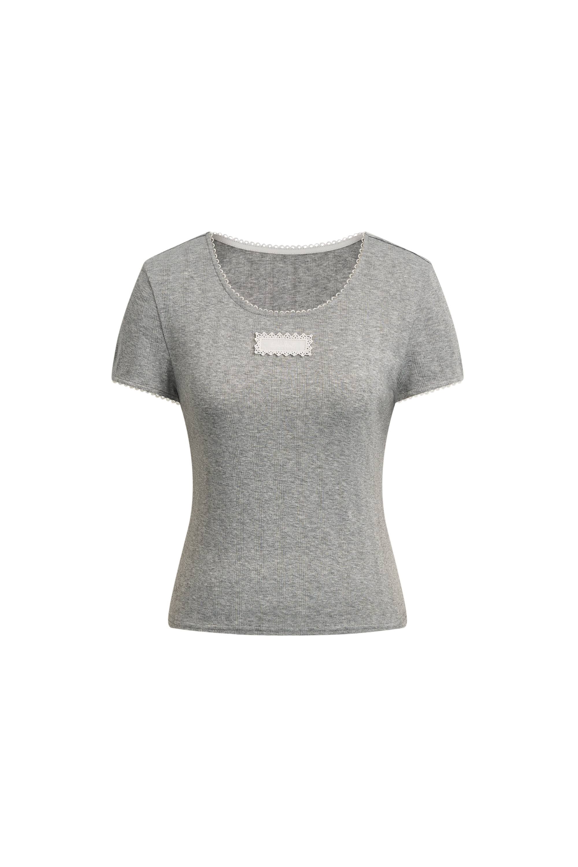 Eva Scalloped Lace Trim Fitted Sleeve T-shirt in Hollow Knitting - Image 5