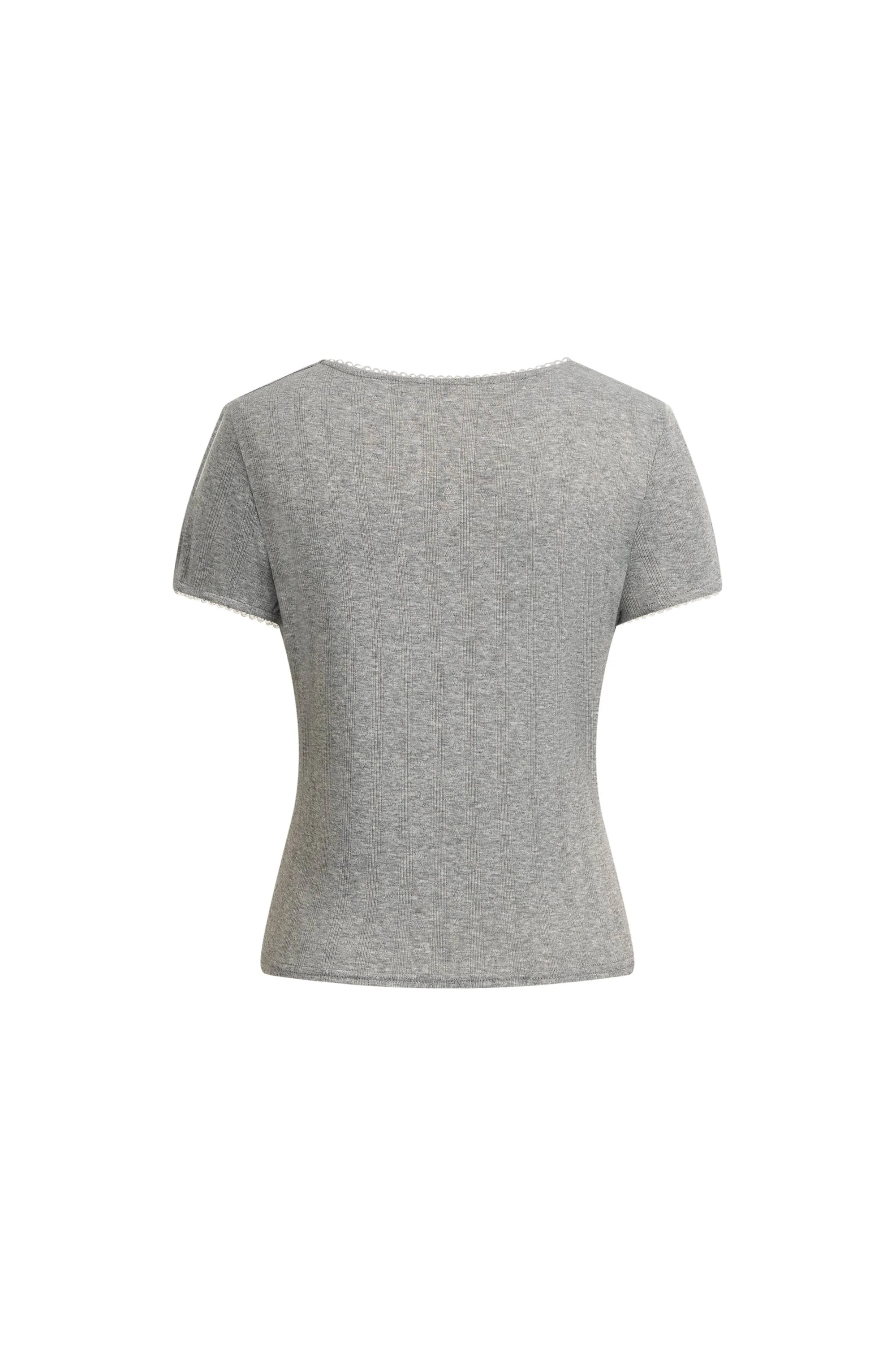 Eva Scalloped Lace Trim Fitted Sleeve T-shirt in Hollow Knitting - Image 6