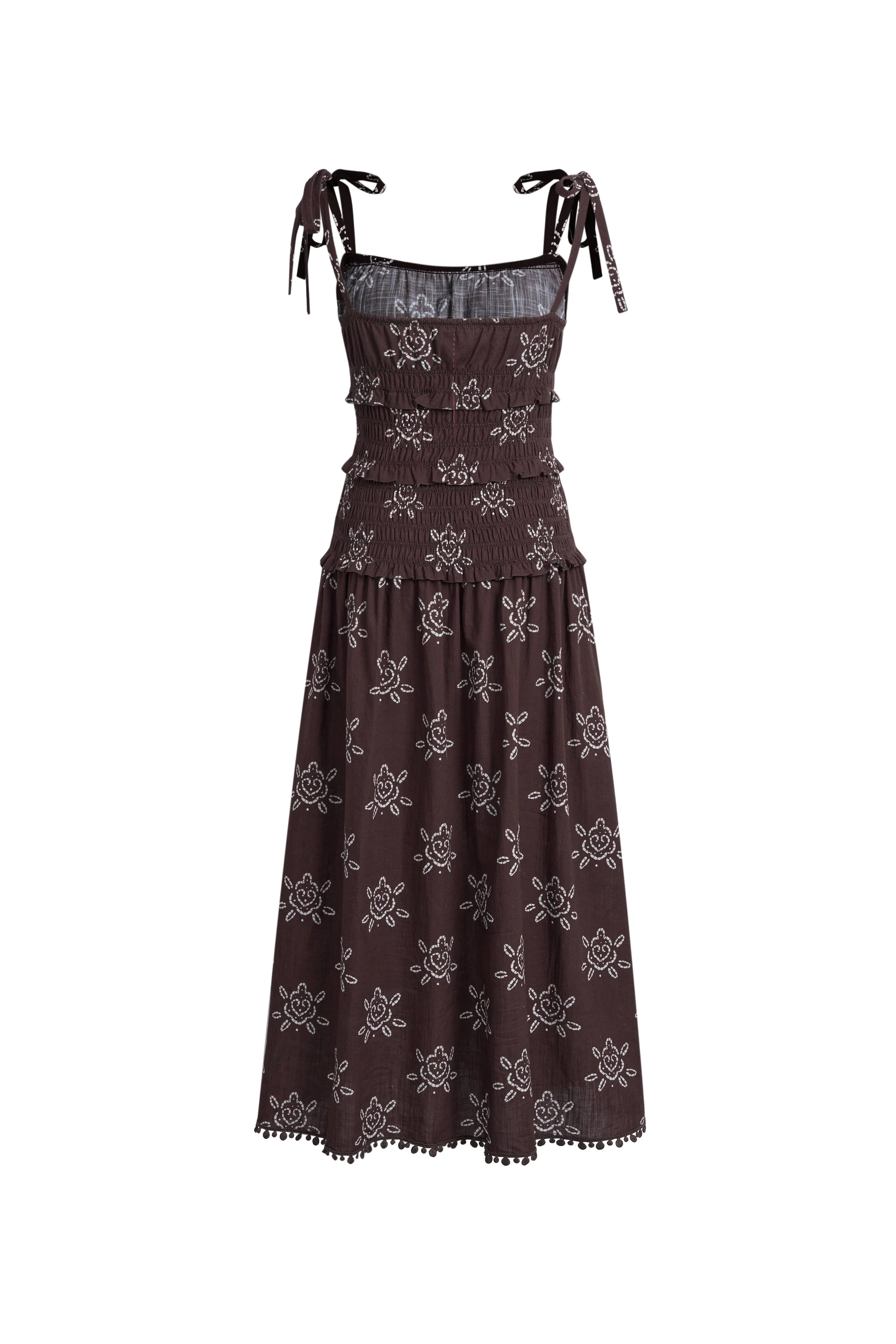 Eva Smocked Handpainted Floral Tie Shoulder Sleeveless Dress in Cotton - Image 7