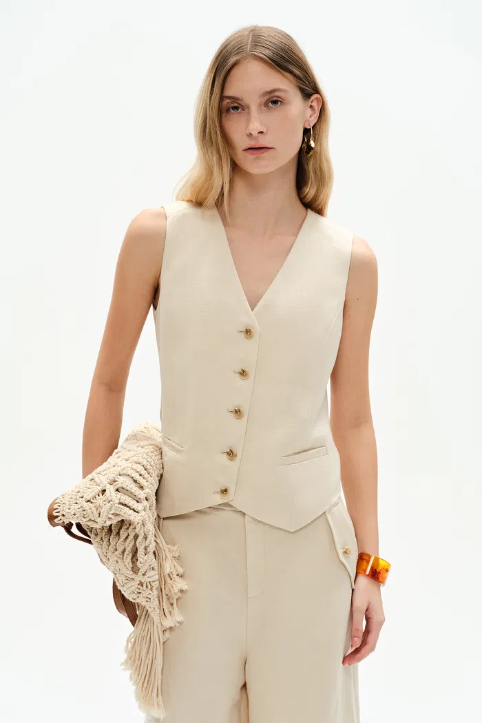 Evelyn Adjustable Back Belt Vest in Silk Linen - Image 2