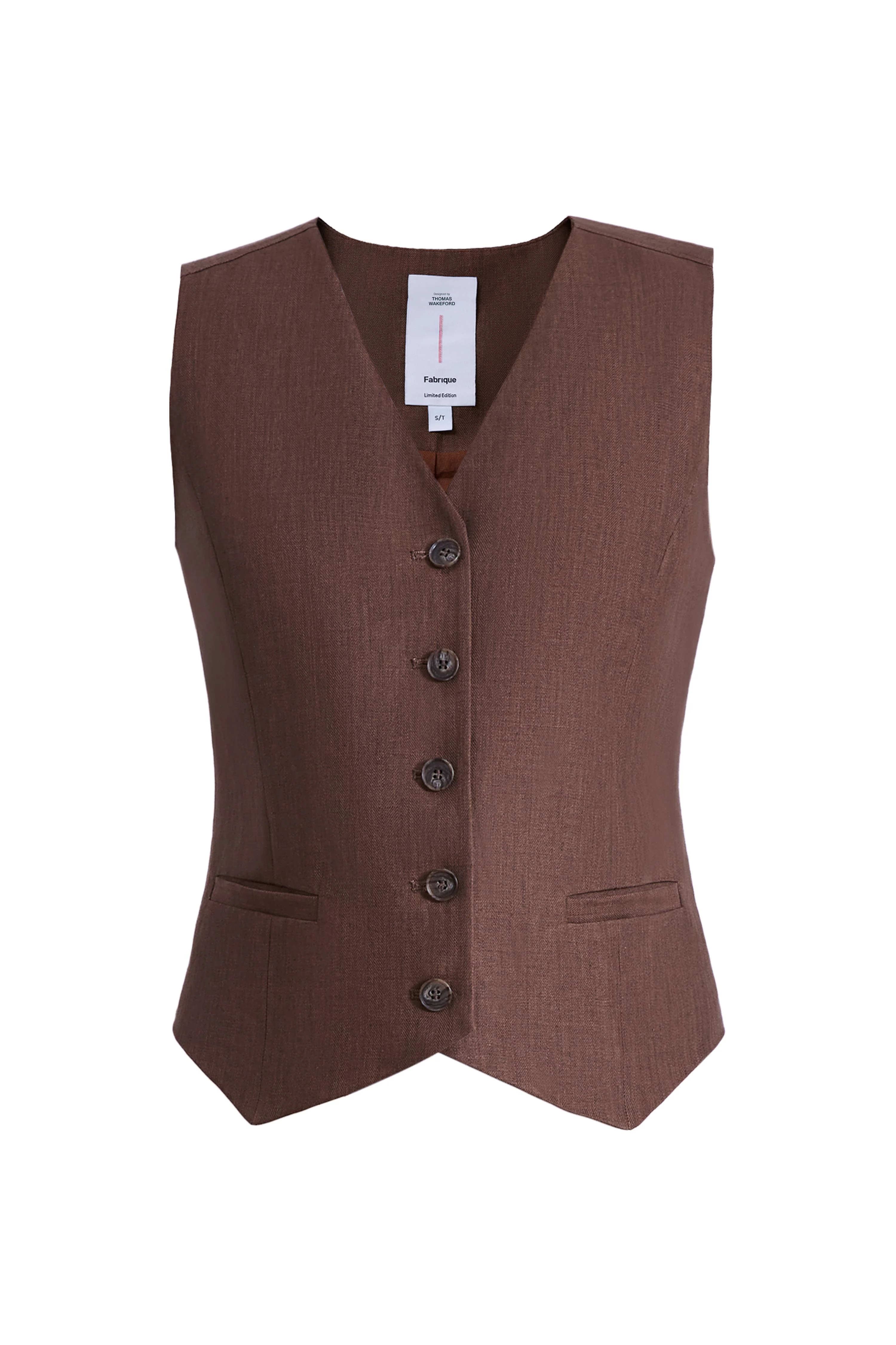 Evelyn Adjustable Belt Vest Top in Linen Herringbone - Image 10