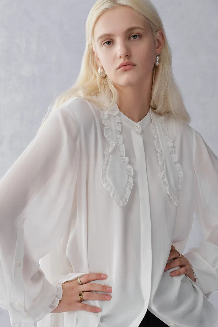 Faustine Detachable Bow Tie Blouse in Silk Georgette - Image 2