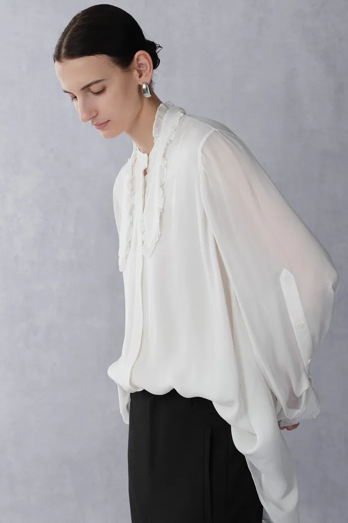 Faustine Detachable Bow Tie Blouse in Silk Georgette - Image 5