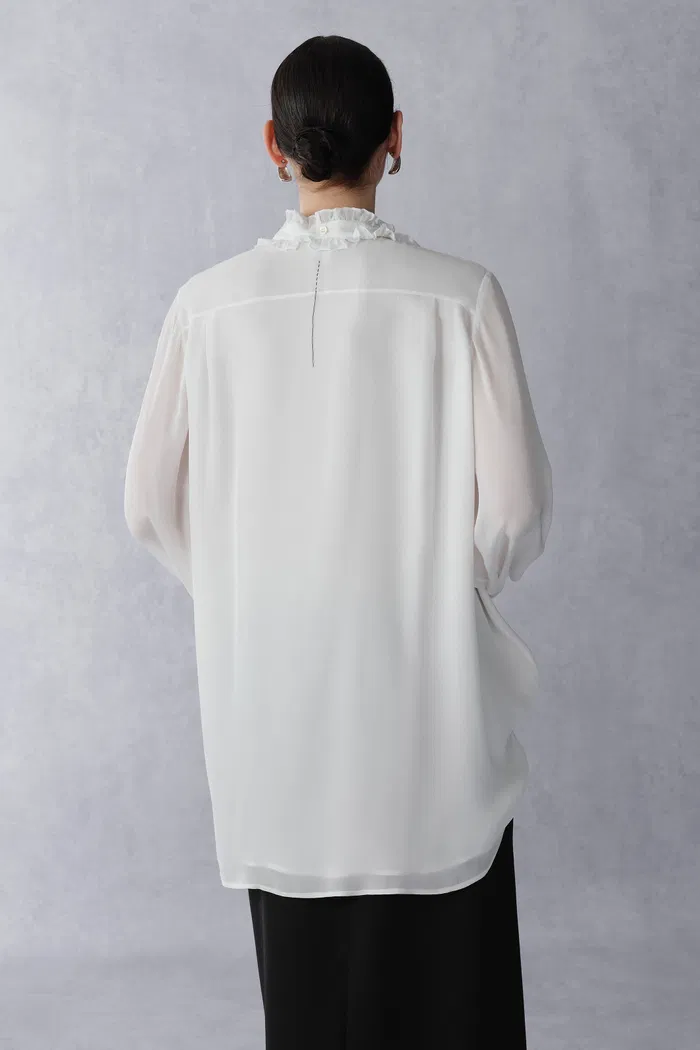 Faustine Detachable Bow Tie Blouse in Silk Georgette - Image 6
