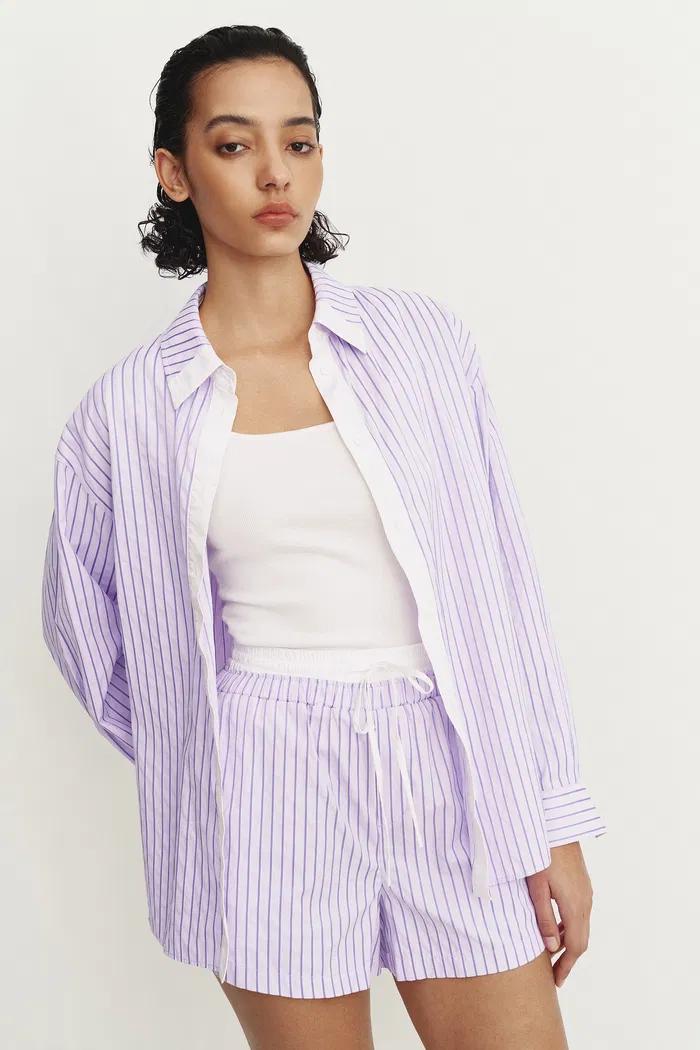 Faya Purple Contrast Shirt and Shorts Set in Viscose Blend - Image 2