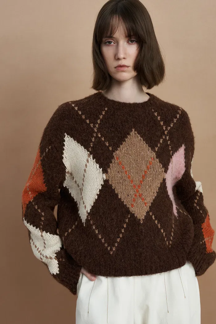Faye Argyle Sweater in Baby Alpaca Blend Knit - Image 2
