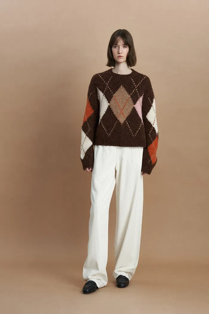 Faye Argyle Sweater in Baby Alpaca Blend Knit - Image 3