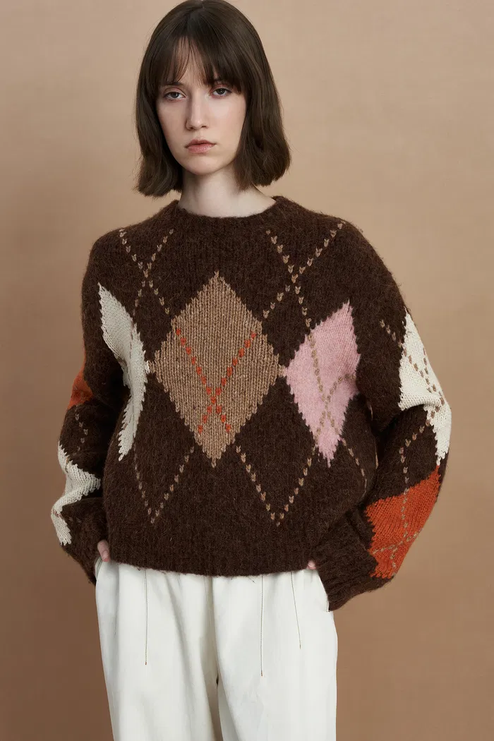 Faye Argyle Sweater in Baby Alpaca Blend Knit - Image 5