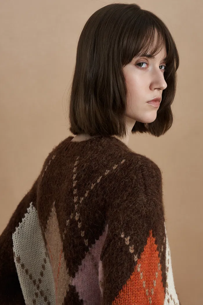Faye Argyle Sweater in Baby Alpaca Blend Knit - Image 7