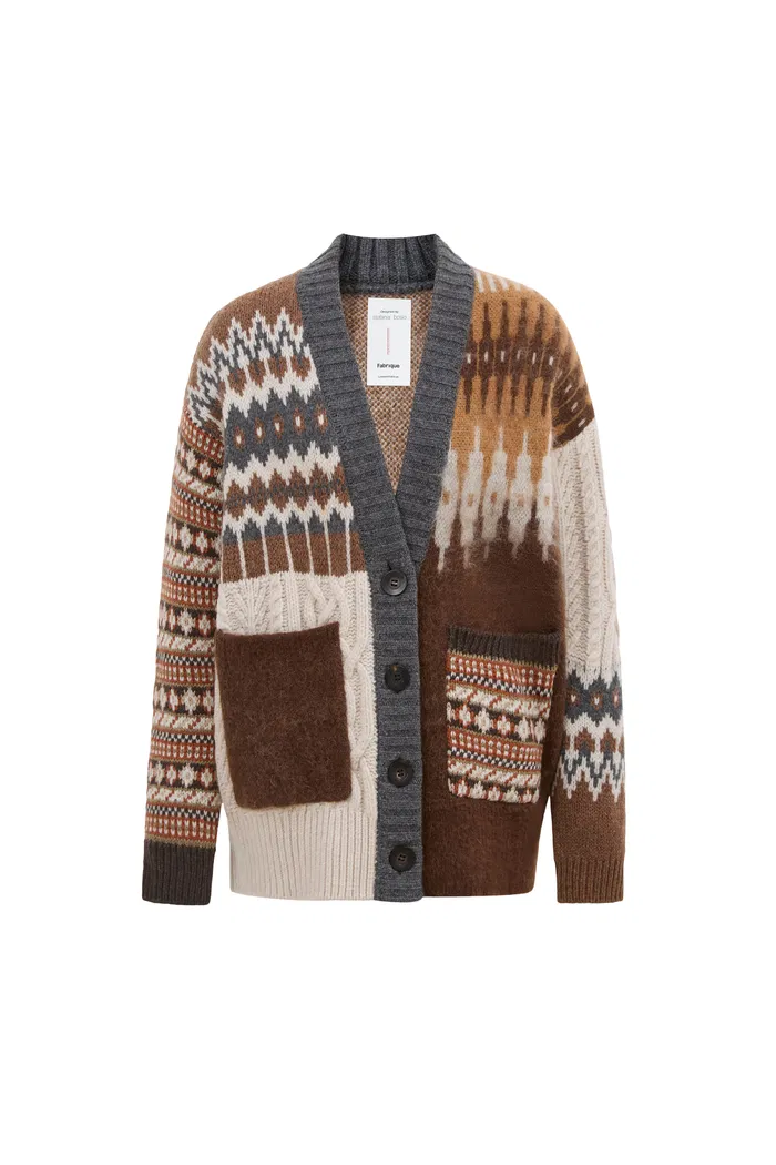 Faye Fair Isle Mixed Yarn Cardigan in Chunky Merino Wool Knit - Image 10