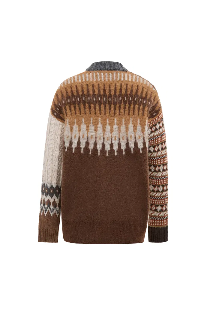 Faye Fair Isle Mixed Yarn Cardigan in Chunky Merino Wool Knit - Image 11