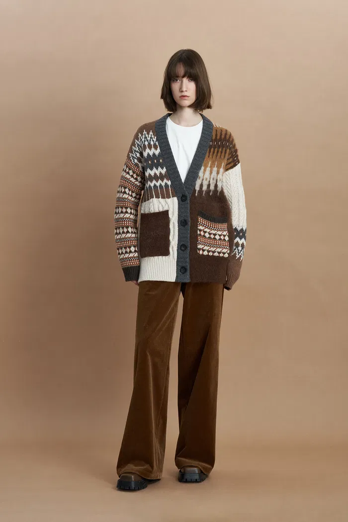 Faye Fair Isle Mixed Yarn Cardigan in Chunky Merino Wool Knit - Image 3