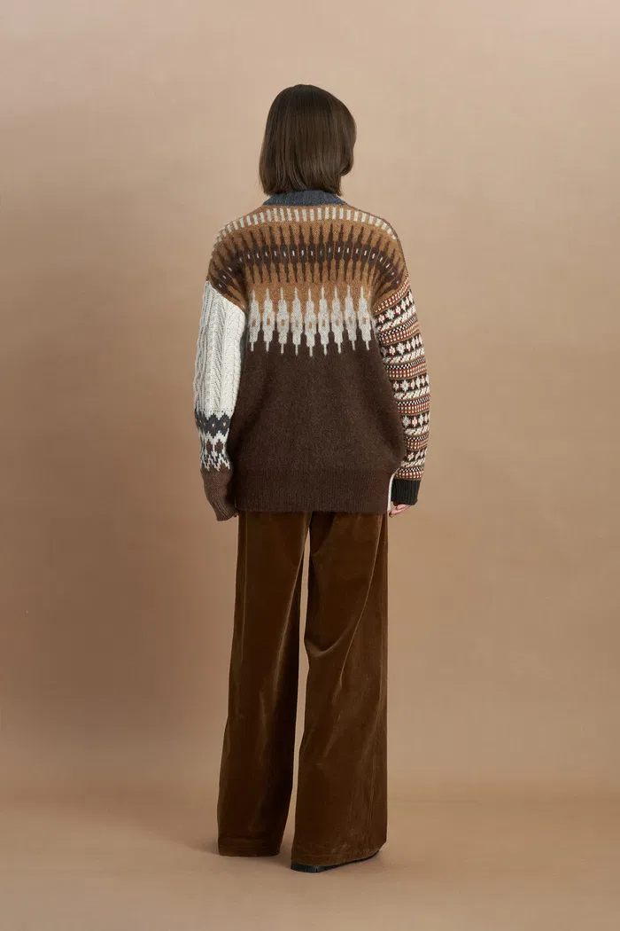 Faye Fair Isle Mixed Yarn Cardigan in Chunky Merino Wool Knit - Image 5