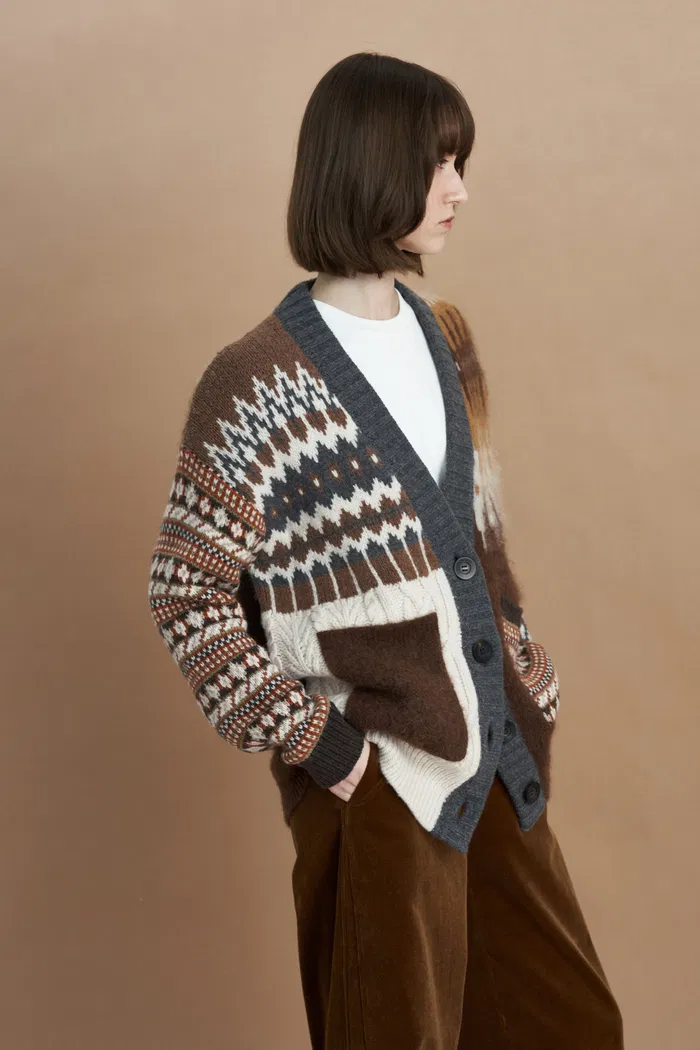 Faye Fair Isle Mixed Yarn Cardigan in Chunky Merino Wool Knit - Image 6