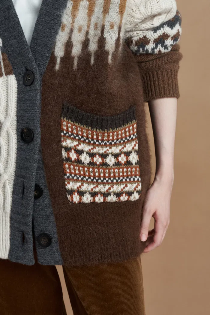 Faye Fair Isle Mixed Yarn Cardigan in Chunky Merino Wool Knit - Image 8