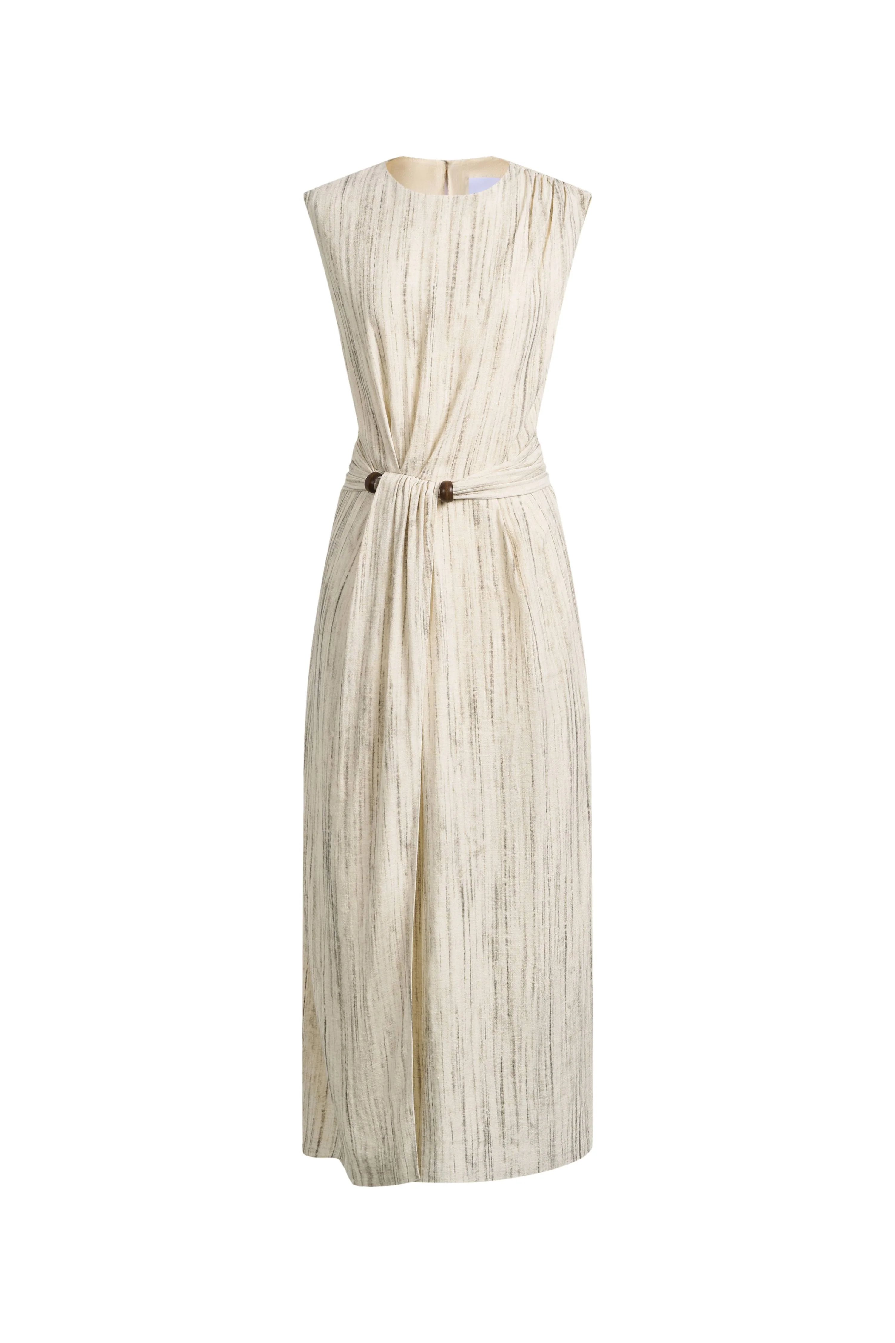 Felicia Handwork Draping Textured Stripe Sleeveless Dress in Linen Blend - Image 6