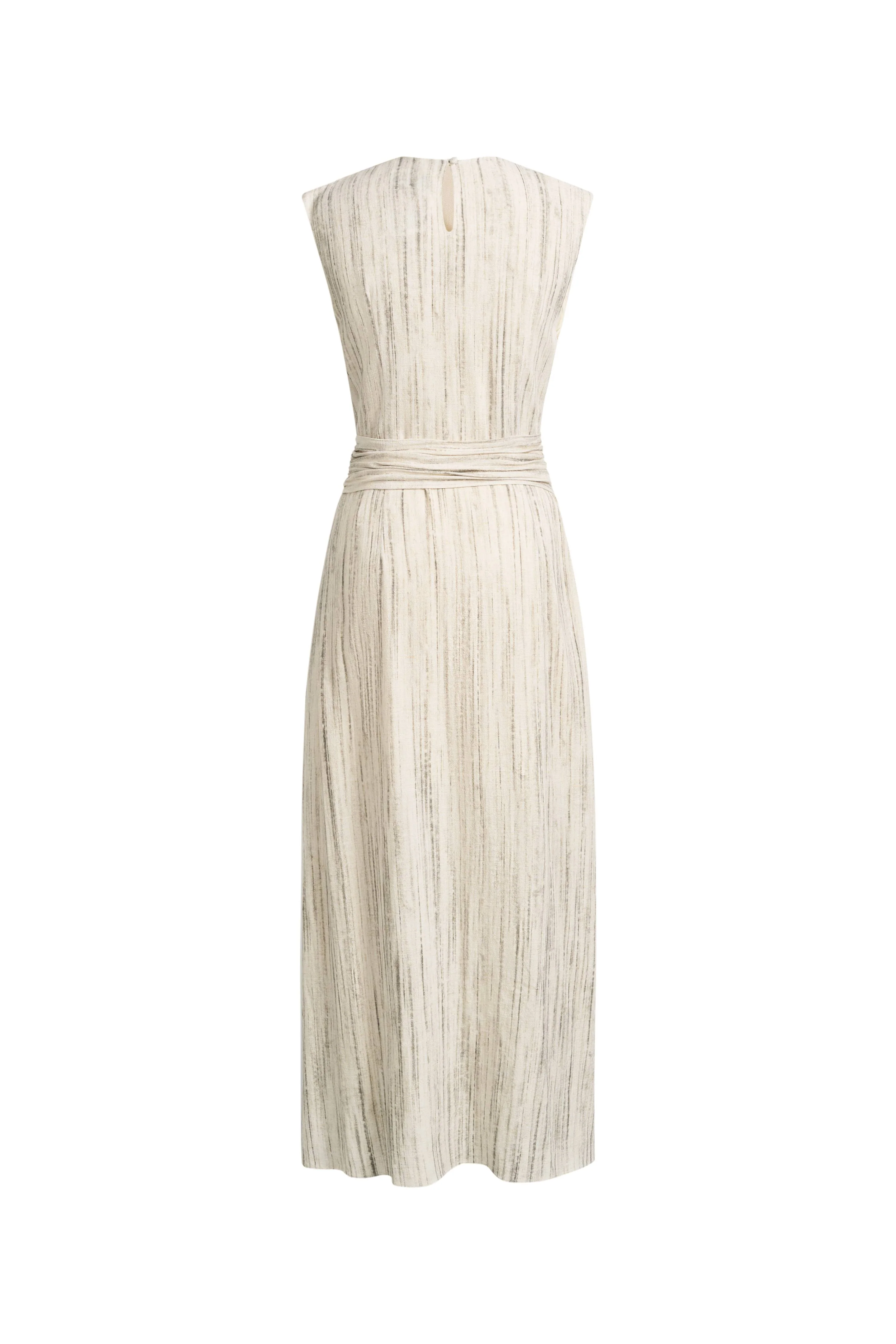 Felicia Handwork Draping Textured Stripe Sleeveless Dress in Linen Blend - Image 7