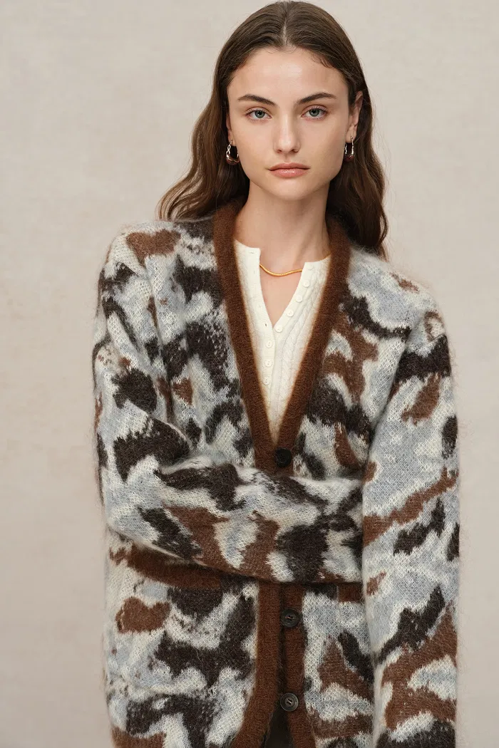 Fera Leopard Jacquard Cardigan in Kid Mohair-Wool Blend Knit - Image 2