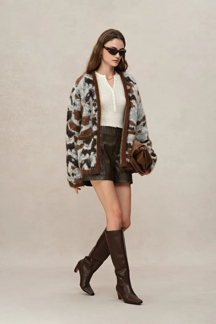 Fera Leopard Jacquard Cardigan in Kid Mohair-Wool Blend Knit - Image 3