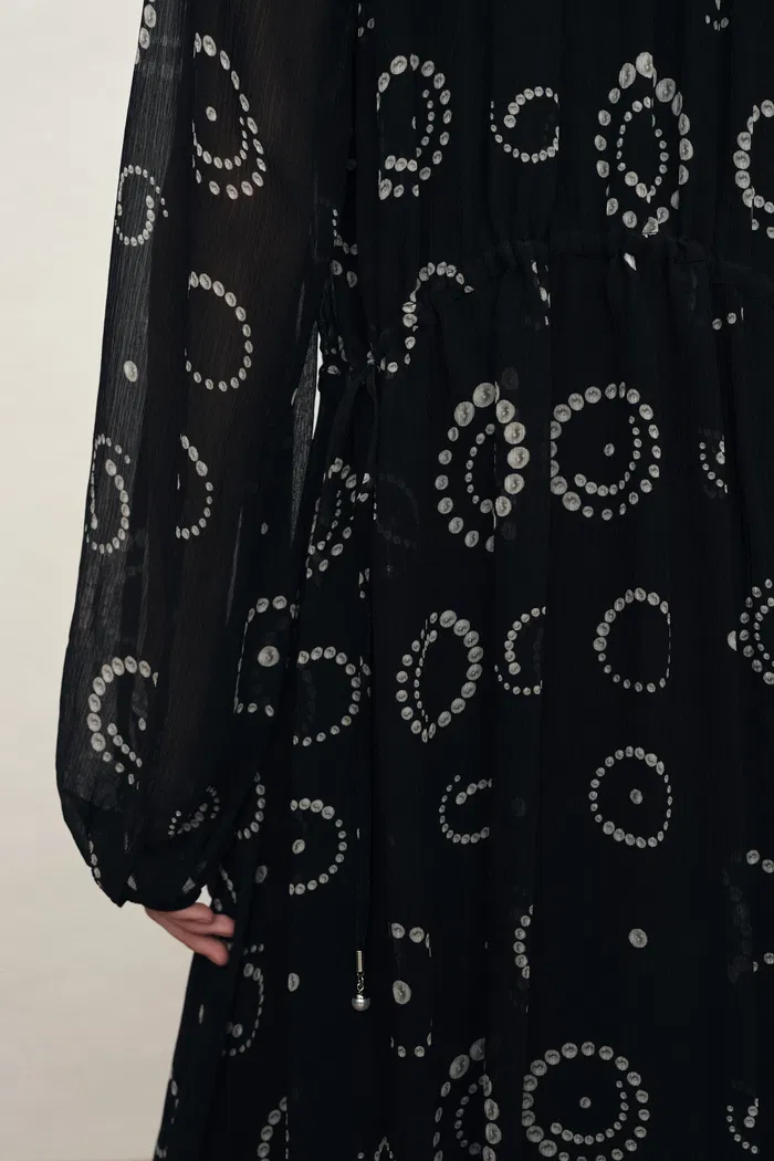 Fideli Hand Painted Drawstring Faux Pearl Dress in Silk Blend Chiffon - Image 5