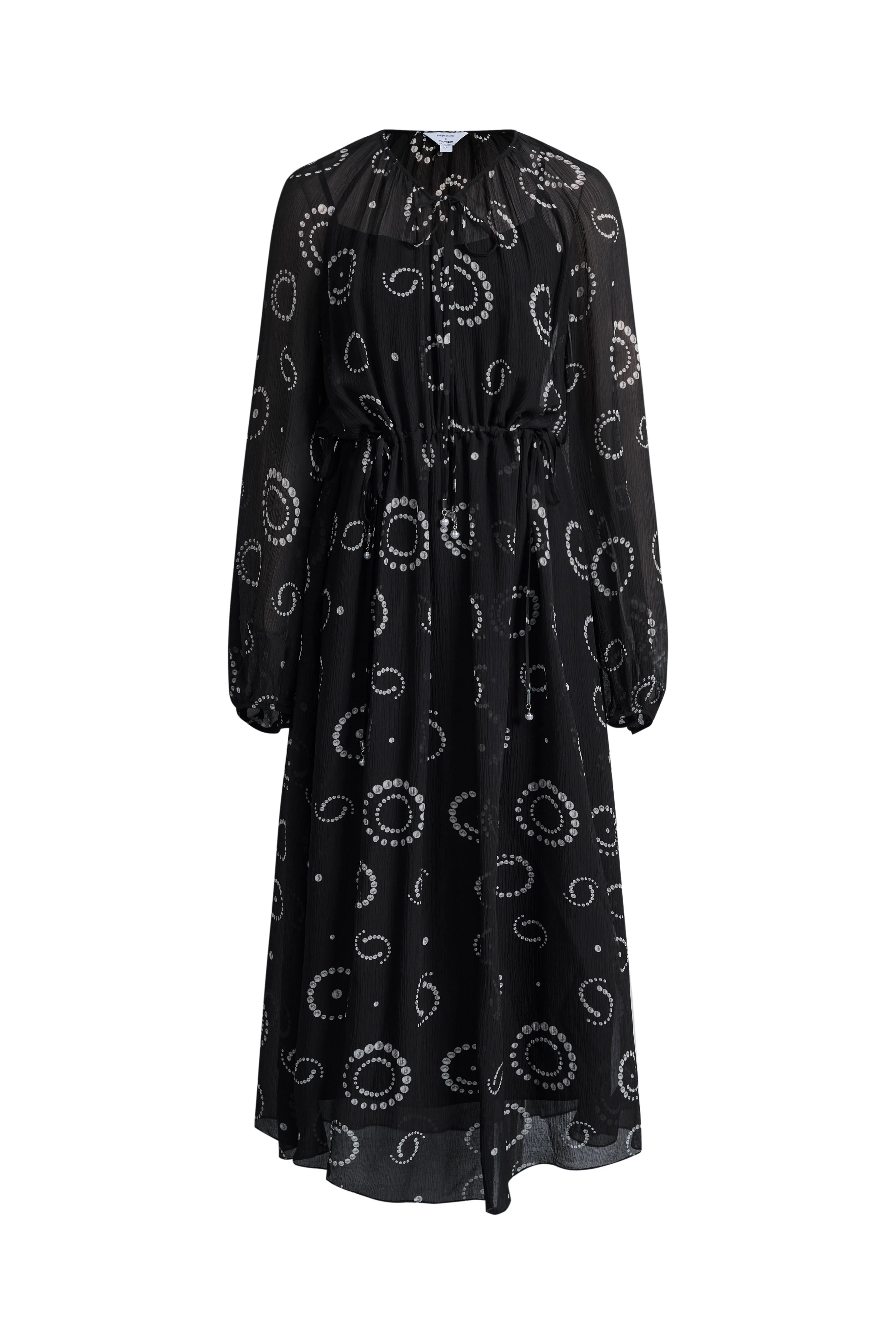 Fideli Hand Painted Drawstring Faux Pearl Dress in Silk Blend Chiffon - Image 6