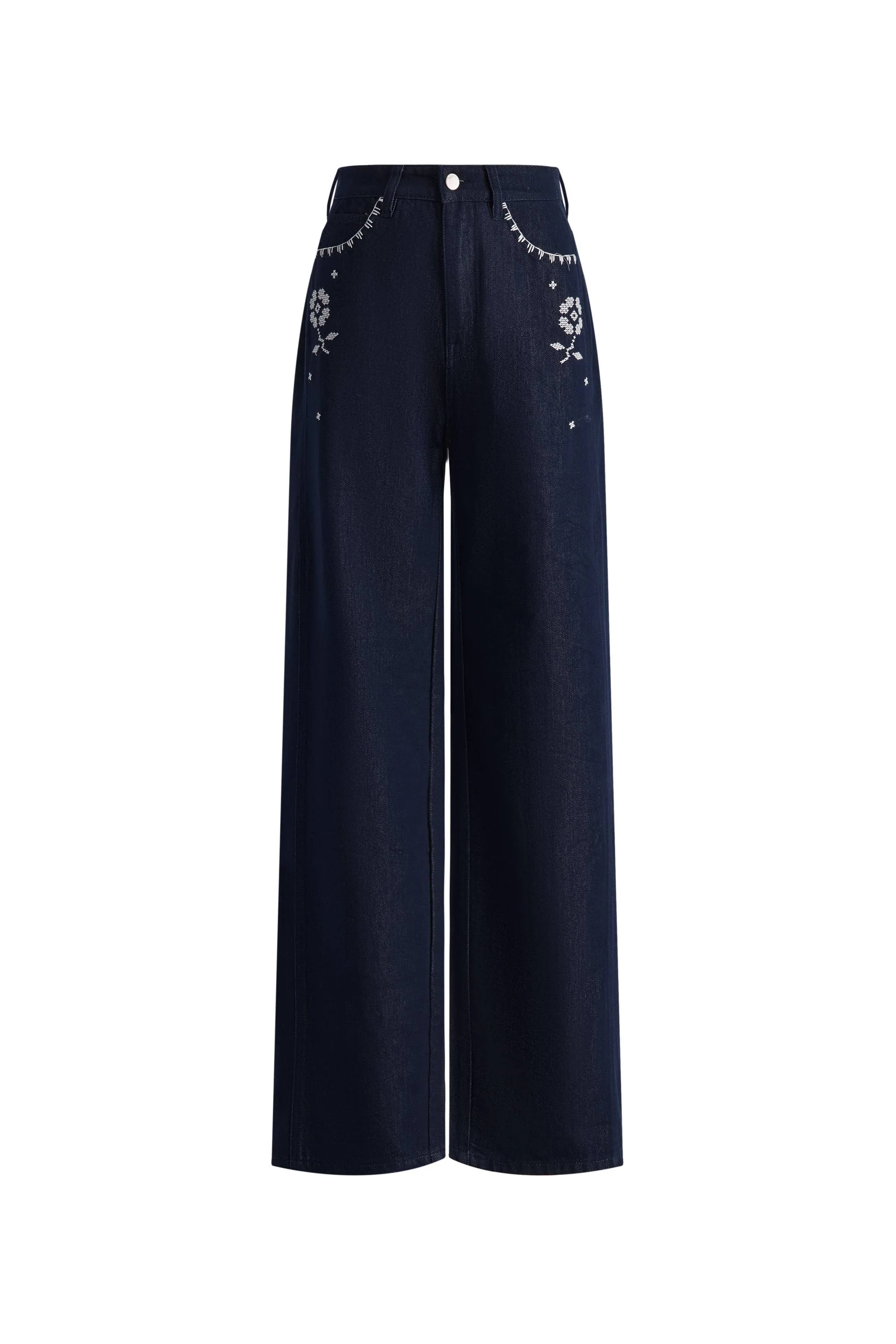 Fiona Floral Embroidered Straight Leg Jeans in Raw Denim - Image 10