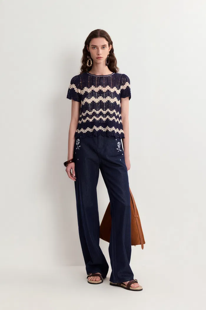 Fiona Floral Embroidered Straight Leg Jeans in Raw Denim - Image 3