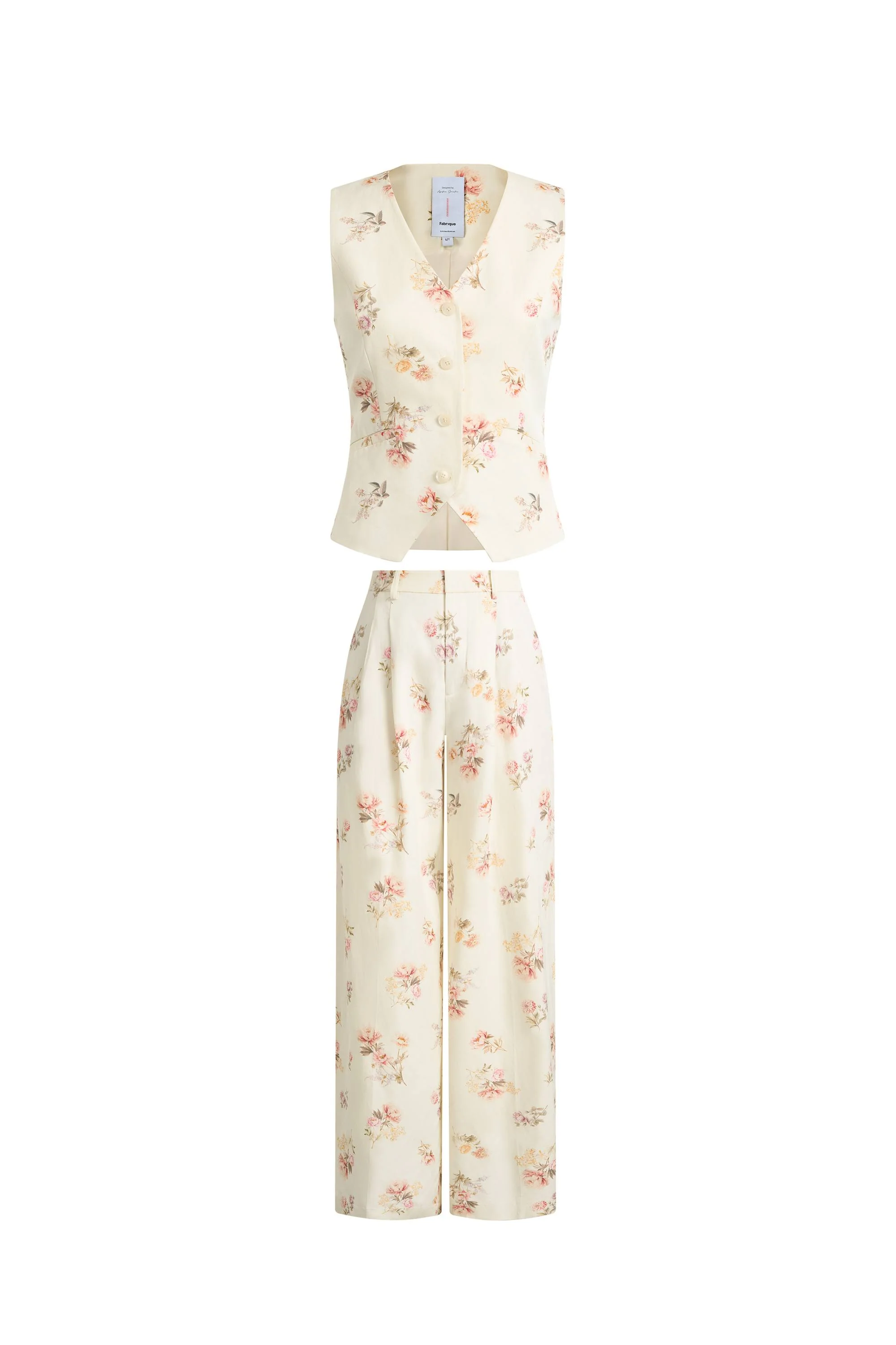 Flora Floral Sleeveless Vest Top and Pants Set in Linen Blend Suiting - Image 8
