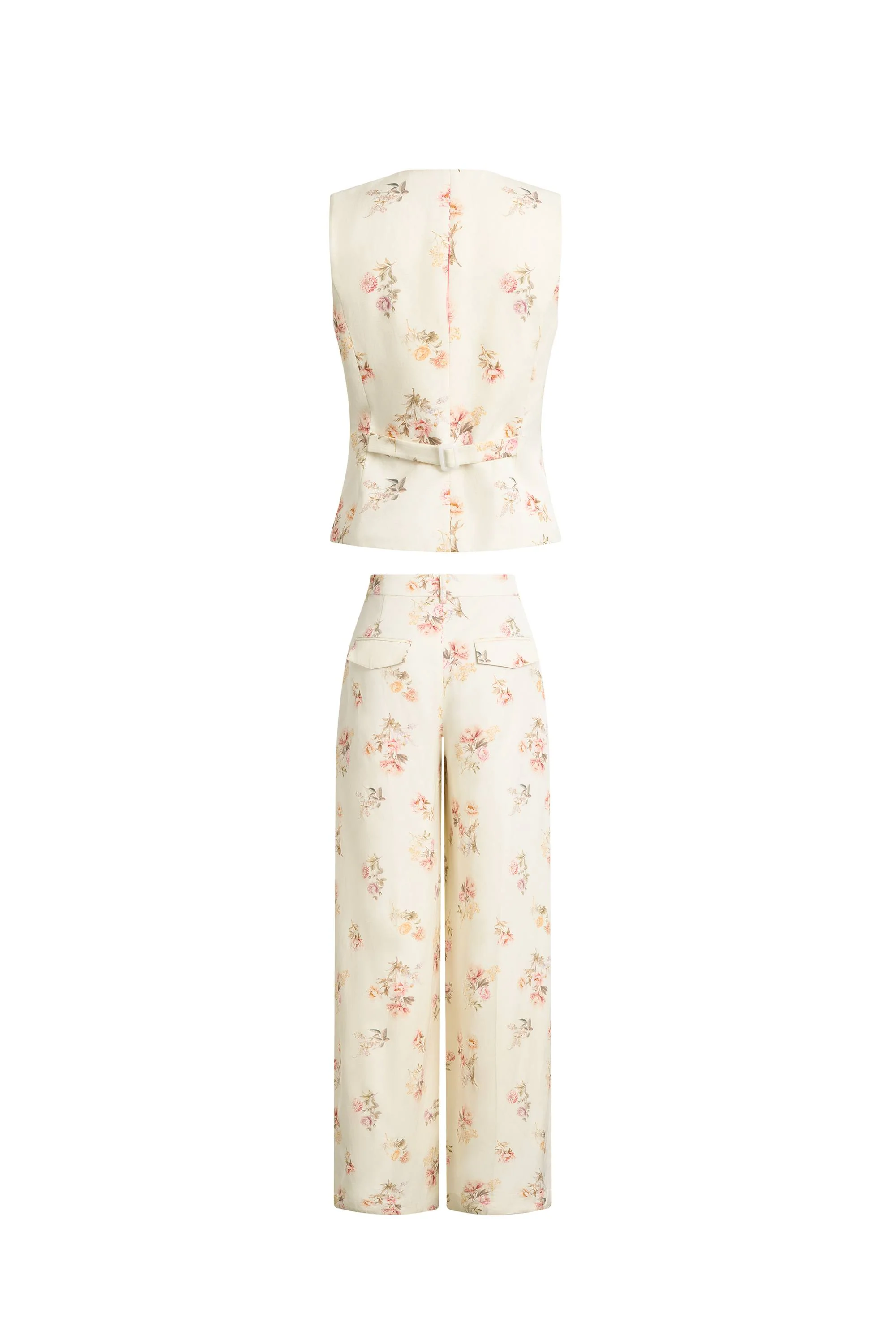 Flora Floral Sleeveless Vest Top and Pants Set in Linen Blend Suiting - Image 9