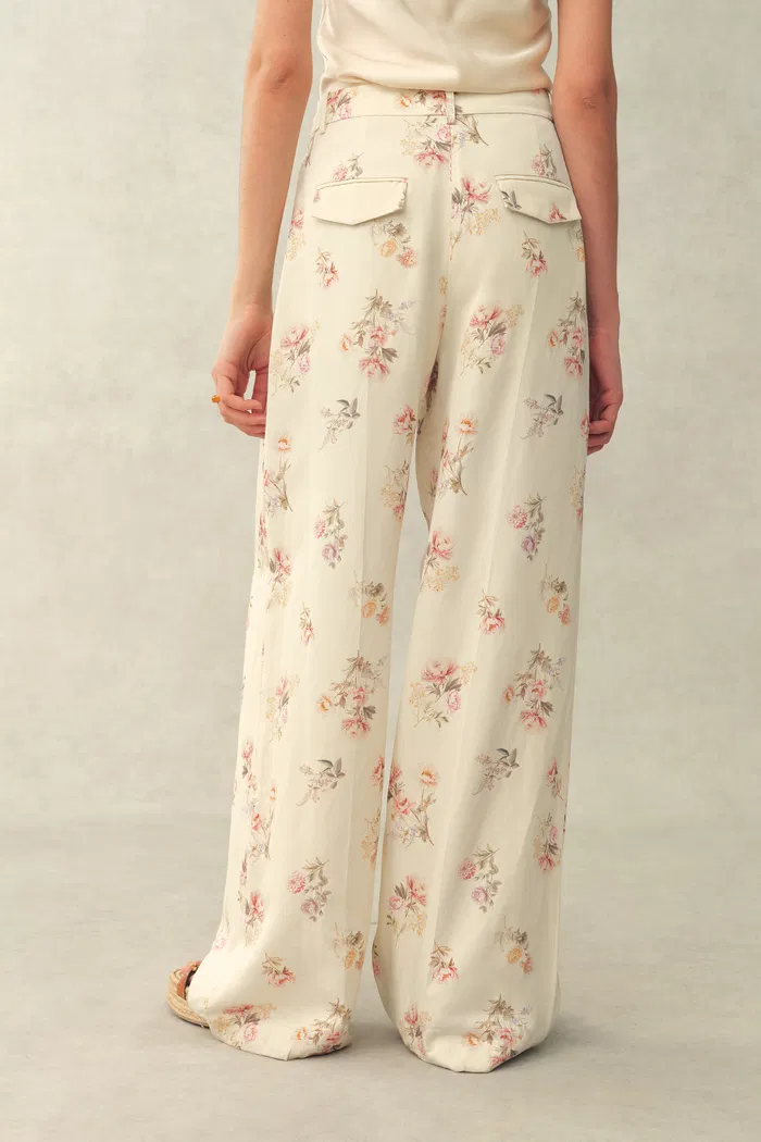 Flora Floral Wide Leg Pants in Linen Blend Suiting - Image 5