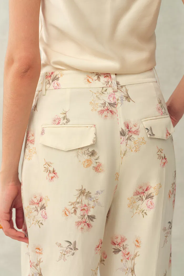 Flora Floral Wide Leg Pants in Linen Blend Suiting - Image 6