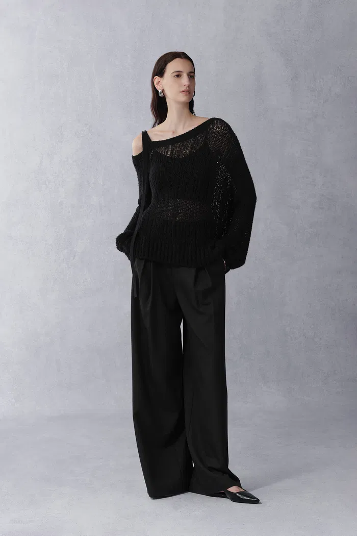 Flore Cold Shoulder Distressed Long Sleeve Top in Merino Alpaca Knit