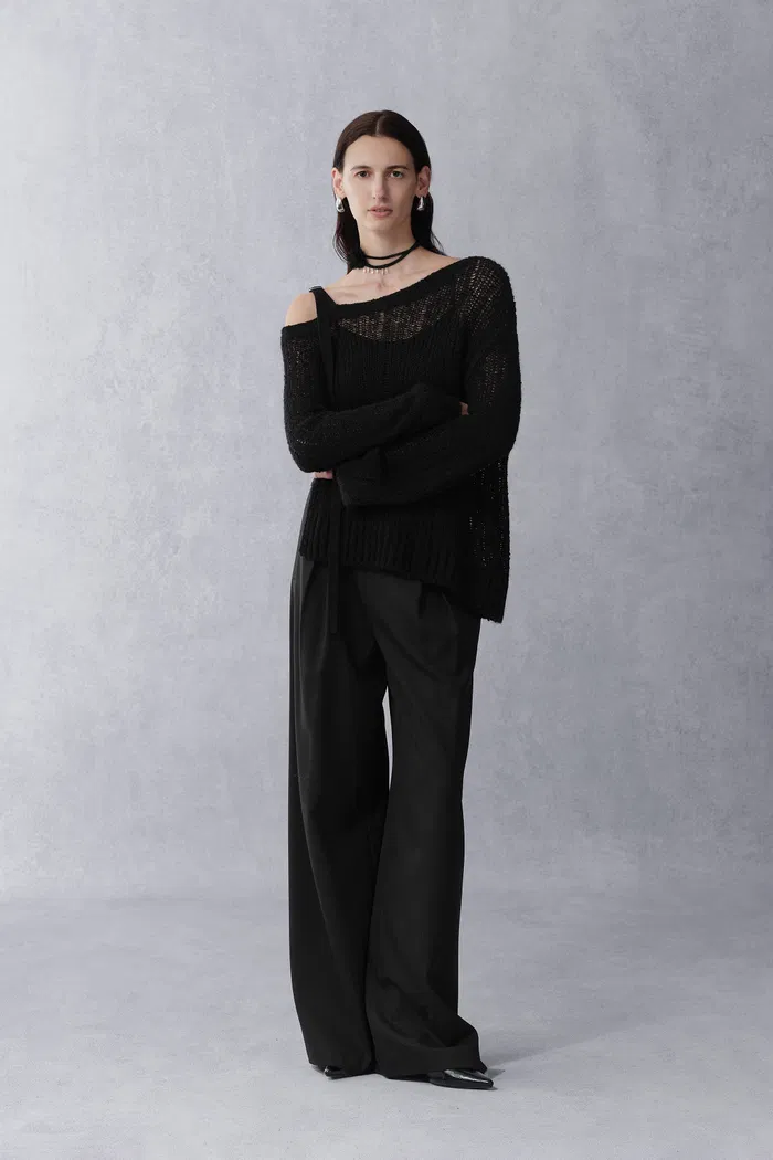 Flore Cold Shoulder Distressed Long Sleeve Top in Merino Alpaca Knit - Image 3