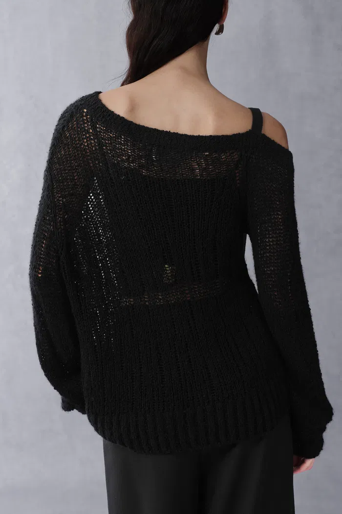 Flore Cold Shoulder Distressed Long Sleeve Top in Merino Alpaca Knit - Image 6