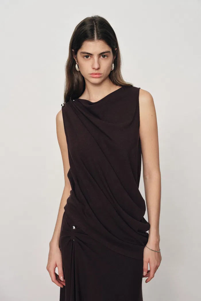 Florence Asymmetric Draped Sleeveless Top and Maxi Skirt Set in Cotton Modal Knit - Image 2