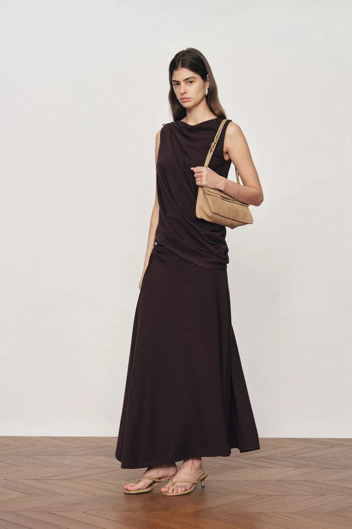 Florence Asymmetric Draped Sleeveless Top and Maxi Skirt Set in Cotton Modal Knit - Image 3