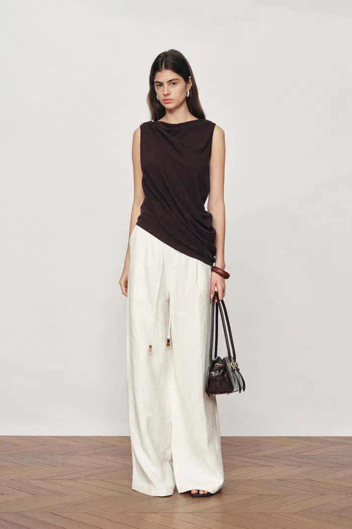Florence Asymmetric Draped Sleeveless Top and Maxi Skirt Set in Cotton Modal Knit - Image 4