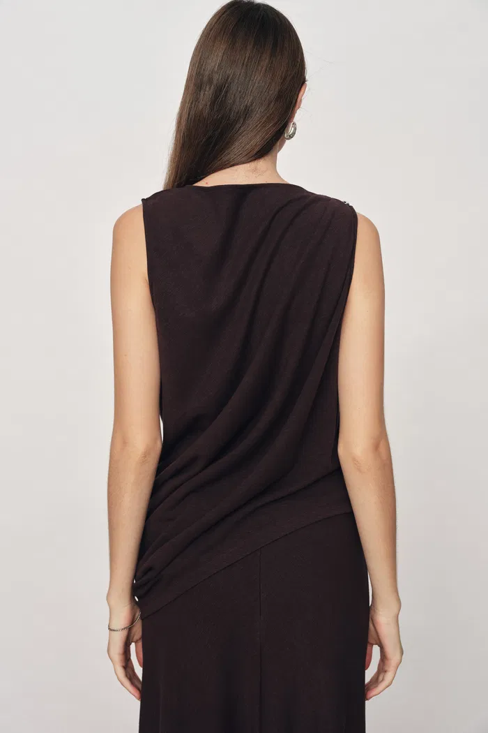 Florence Asymmetric Draped Sleeveless Top and Maxi Skirt Set in Cotton Modal Knit - Image 5