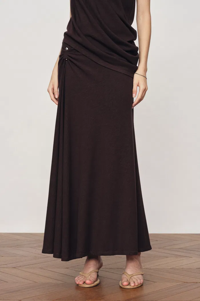 Florence Asymmetric Draped Sleeveless Top and Maxi Skirt Set in Cotton Modal Knit - Image 6