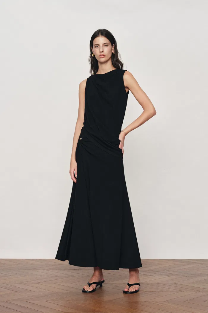 Florence  Asymmetrical Draped Sleeveless Top and Skirt Set in Cotton-Modal Blend Knit - Image 3