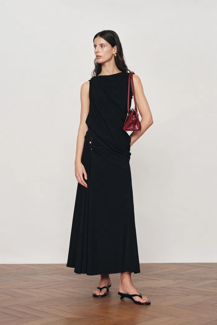 Florence  Asymmetrical Draped Sleeveless Top and Skirt Set in Cotton-Modal Blend Knit - Image 4