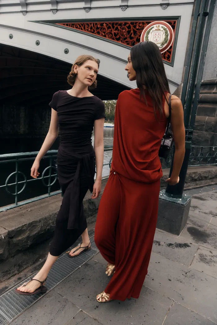 Florence Asymmetrical Draped Sleeveless Top and Skirt Set in Cotton Modal Blend Knit - Image 3