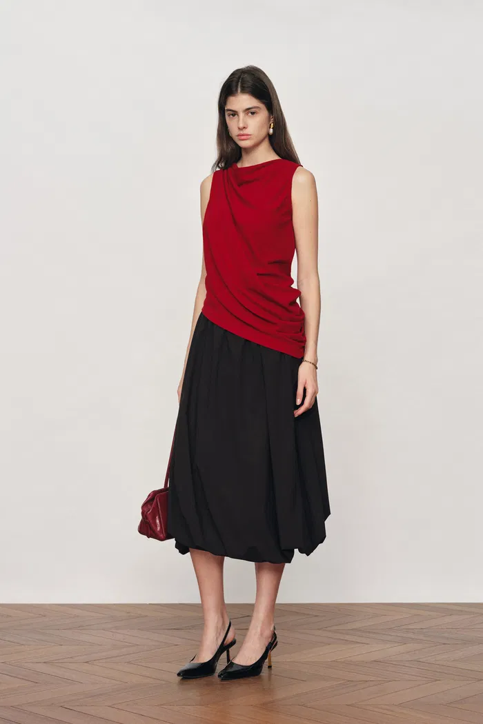 Florence Asymmetrical Draped Sleeveless Top and Skirt Set in Cotton Modal Blend Knit - Image 4