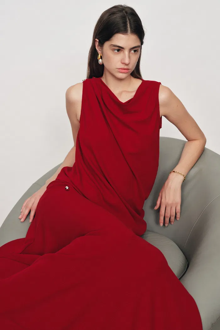 Florence Asymmetrical Draped Sleeveless Top and Skirt Set in Cotton Modal Blend Knit - Image 5