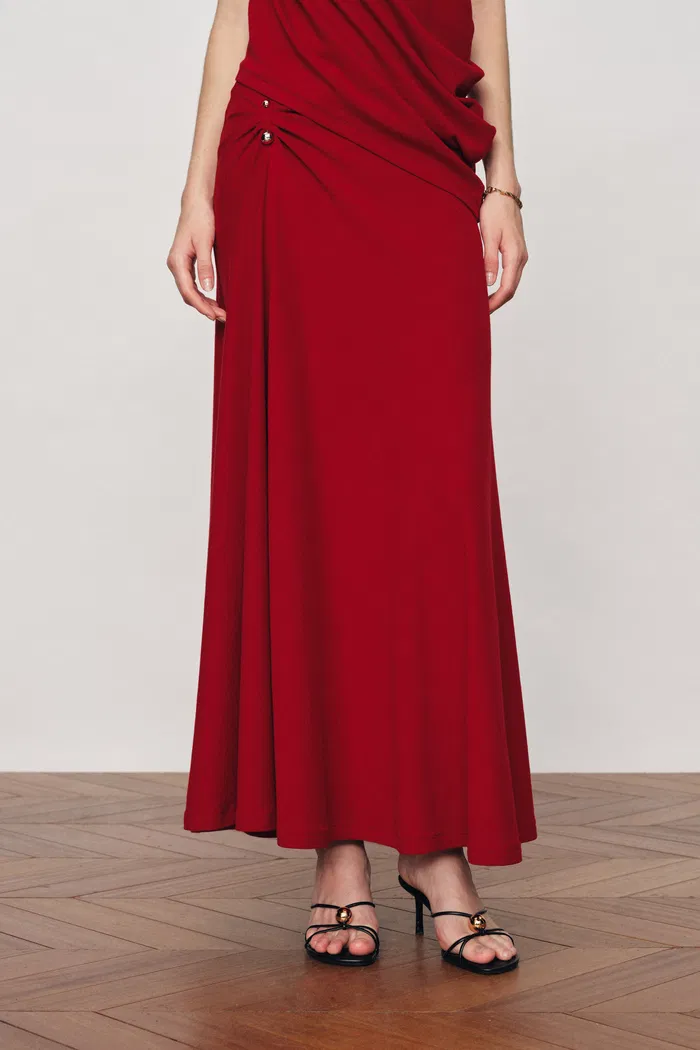 Florence Asymmetrical Draped Sleeveless Top and Skirt Set in Cotton Modal Blend Knit - Image 6