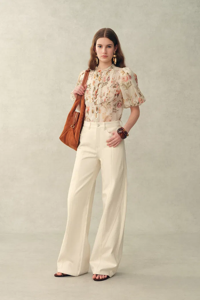 Floris Floral Print Sheer Lace Top in Silk Linen Blend - Image 3