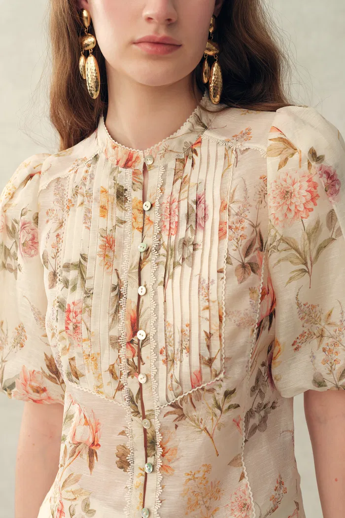 Floris Floral Print Sheer Lace Top in Silk Linen Blend - Image 5